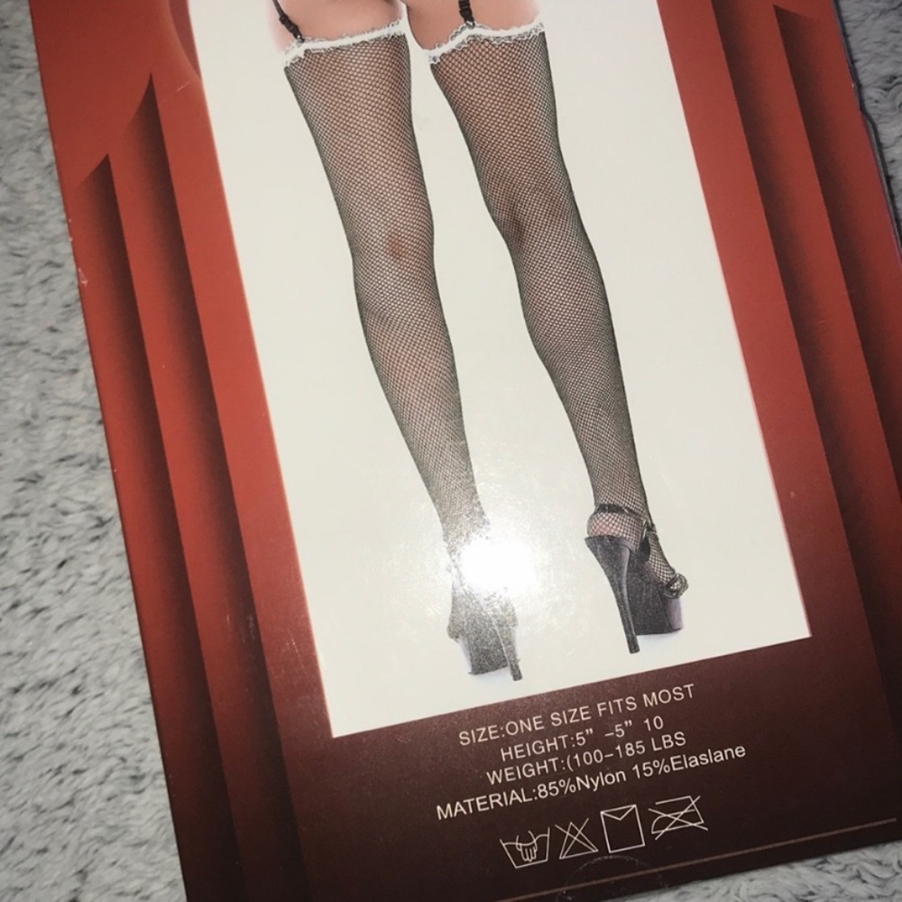 🪞 NEW sexy lace trim stockings and garter set of 3 - Picture 5 of 5